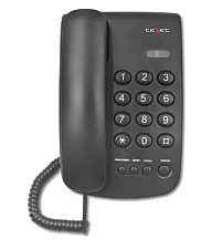 Телефон проводной TeXet TX-241, без дисплея,  возможность установки на стене, повторный набор номера, кнопка "флэш", цвет черный