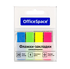 Флажки-закладки пластиковые, размер 45х12мм, 20л х 4 неоновых цвета, 80 листов, европодвес