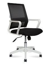 Кресло Бит LB спинка - сетка, сидение - ткань, цвет черный. Каркас белый пластик. Крестовина белый пластик. Механизм Топ-ган. Нагрузка до 90 кг.