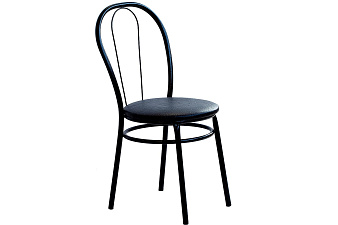 Стул Венский круглый. Обивка - черная экокожа №9. Черный металлический каркас. Нагрузка до 120 кг. 