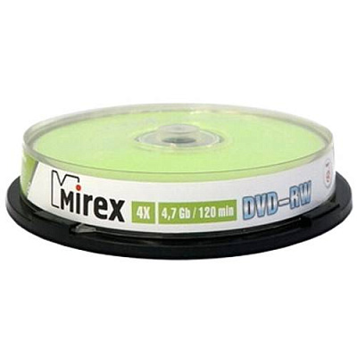 DVD-RW диск Mirex объем диска 4.7Gb, максимальная скорость записи 4x, 10 штук в упаковке