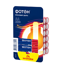Батарейка щелочная Фотон LR6 AA, мощность 1,5V пальчиковые, 24 шт в упаковке