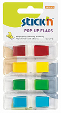 Клейкие закладки флажки пластиковые, "POP-UP HOPAX", размер 45х12 мм, 35л х 4 цвета, 140 листов, Z сложения, бокс
