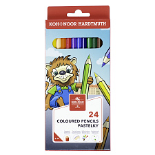 Карандаши цветные 24 цвета KOH-I-NOOR "Lion" деревянные, шестигранные, картонная упаковка с европодвесом