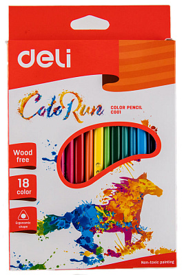 Карандаши цветные 18 цветов  Deli Colorun EC00110 трехгранные, пластиковые, картонная упаковка с европодвесом