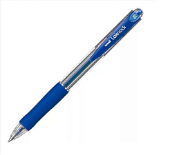 Ручка шариковая автоматическая UNI Laknock SN-100, синий стержень, 0,5 мм, прозрачный корпус, резиновая манжетка