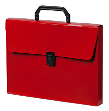 Папка-портфель пластиковый Бюрократ "DeLuxe DLPP01RED", с замком, толщина 700 мкр, цвет красный