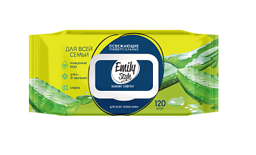 Салфетки влажные универсальные "Emily Style" Для всей семьи, 120 шт в мягкой упаковке с крышкой 
