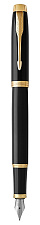 Ручка перьевая PARKER IM Core F321 Black GT F синий стержень, корпус: латунь лакированная, отделка золотистая. подарочная упаковка