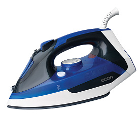 Утюг Econ ECO-BI2407 мощность 2400Вт, керамическая подошва, паровой удар 140г/мин, подача пара 40 г/мин, разбрызгивание, вертикальное отпаривание, противокапельная система, самоочистка, цвет синий