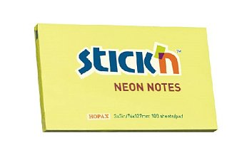 Бумага с клеевым краем "HOPAX"Stick`n", размер 76х127мм, 100листов неонового цвета, плотность 70гр/м2, ассорти