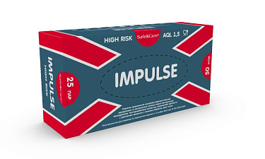 Перчатки латекс 25 пар/50шт L (9) / High Risk Impulse, неопудренные, синие, текстурированные, двухкратного хлорирования, вес пары - 29 г 