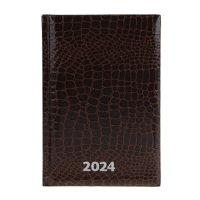 Ежедневник А5 датированный 2024 "REPTILE", 176 листов в линию,134х206мм, твердая обложка с поролоном, бумвинил под кожу рептилии, закладка, цвет коричневый