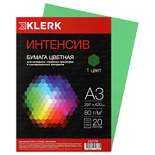 Бумага KLERK формат А-3, плотность 80 г/м2, 20 листов, зеленый интенсив