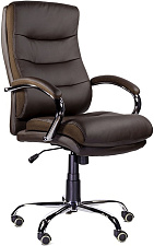 Кресло М-707 Бруно S-0429. Обивка - экокожа, цвет коричневый. Хромированная крестовина. Хромированные подлокотники с мягкими накладками. Механизм Топ-ган. Нагрузка до 120 кг.