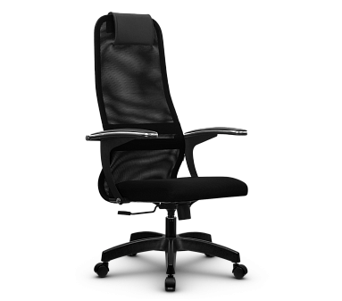 Кресло SU-BU158-8. Обивка - сетка/ткань, цвет черный. Пластиковая крестовина. Механизм Топ-ган. Нагрузка до 120 кг.