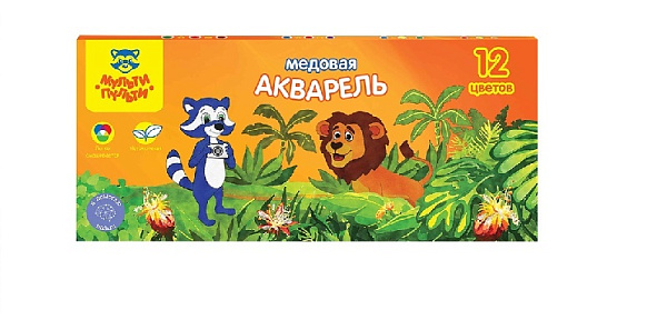 Краски акварельные медовые 12 цветов Мульти-Пульти, без кисти, картонный пенал