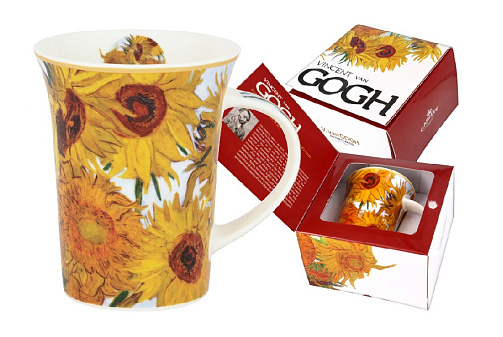 Кружка Carmani "Подсолнухи" 350мл, материал: костяной фарфор в подарочной упаковке, цвет желтый