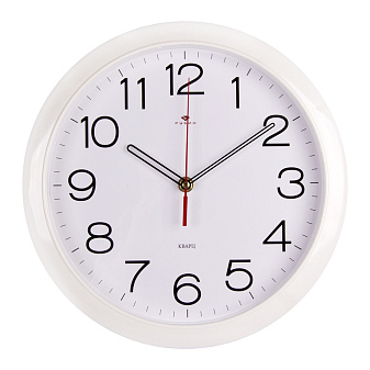 Часы настенные круглые Рубин Классика, пластик, диаметр 29 см, плавный ход, цвет белый