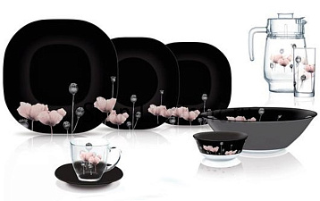 Столовый сервиз 44 предметов Luminarc CARINA ANGELIQU ROSE, материал стекло, цвет черный/цветы