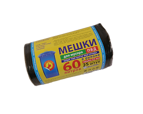 Мешки для мусора "Компакт" ПВД 60л 25шт в рулоне, плотность 35 мкм, размер 60х80см, черные