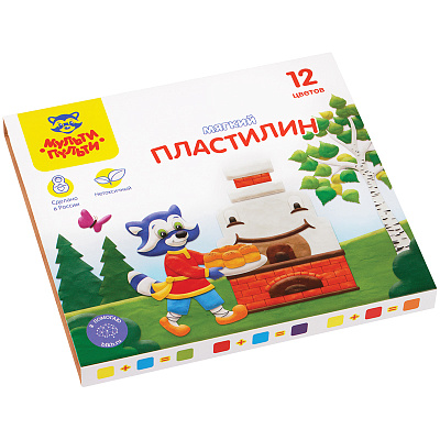 Пластилин  12 цветов Мульти-Пульти "Енот в сказке" мягкий, 144 грамм