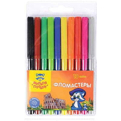 Фломастеры 10 цветов Мульти-Пульти, смываемые, в блистере