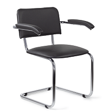 Стул Сильвия. Обивка - черная экокожа. Хромированные полозья. С подлокотниками. Нагрузка до 100 кг.  ЗАКАЗНАЯ ПОЗИЦИЯ 
