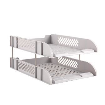 Лоток 2 отдела горизонтальный пластиковый на металлических стержнях, размеры 255х335х65 мм, цвет серый