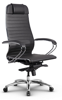 Кресло Samurai K-1.04. Обивка - экокожа, цвет черный. Мягкий подголовник. Хромированная крестовина. Синхромеханизм. Нагрузка до 150 кг.