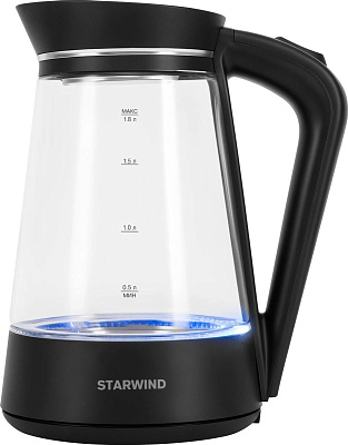 Чайник стекло Starwind SKG2116 объем 1,8 л, мощность 1700Вт, подсветка, цвет черный