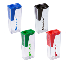 Точилка BRAUBERG 1 отверстие с контейнером, пластиковый корпус, цвет ассорти