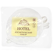 Одноразовый Косметический набор "HOTEL" в прозрачной упаковке.
Ватный диск- 2шт , Палочки - 4шт, Пилка для ногтей в и/у - 1шт