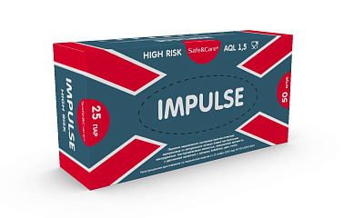 Перчатки латекс 25 пар/50шт ХL (10) / High Risk Impulse неопудренные,прочные синие,  удлиненные, текстурированные, двухкратного хлорирования, вес пары - 29 г