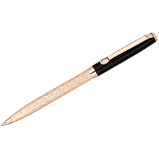 Ручка Delucci "Terra", цвет стержня синий 1,0 мм, корпус медь, цвет: розовое золото/черный с кристаллом