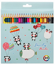 Карандаши цветные 24 цвета "Basir "ПАНДА" деревянные, шестигранные, картонная упаковка с европодвесом