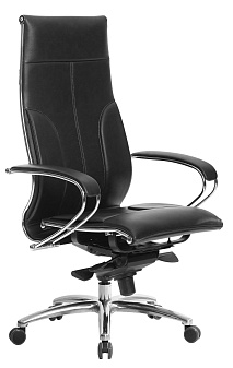 Кресло Samurai Lux. Обивка - экокожа, цвет черный. Хромированная крестовина, Металлические подлокотники с мягкими накладками. Синхромеханизм. Нагрузка до 150 кг.