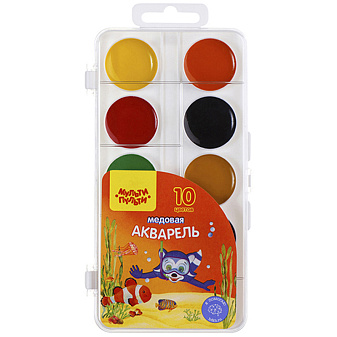 Краски акварельные медовые 10 цветов Мульти-Пульти, пластик, европодвес без кисти
