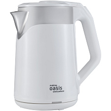 Чайник пластик making Oasis everywhere K-21SPW объем 2 л, мощность 1800 Вт, двойная стенка из нержавеющей стали, корпус из пластика, защита от включения без воды, цвет белый
