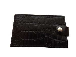 Визитница горизонтальная на кнопке натуральная фактурная кожа черная, с отделениями на 20 визиток, размер 11х6,5х0.5см.