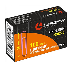 Скрепки  28 мм "Lamark"  с виниловым покрытием, круглые, цветные 100 шт/упак