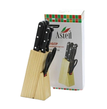 Набор ножей 7 предметов КАТУНЬ AST-004-HH-001, 5 ножей, ножницы, подставка 