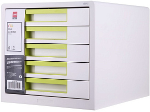 Бокс для бумаг Deli EZ01053 Rio 5 выдвижных ящиков, размер 277х344х259мм, материал пластик, цвет белый/зеленый 