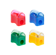 Точилка 1 отверстие с контейнером, пластиковый корпус, цвет ассорти