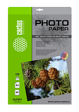 Фотобумага Cactus CS-GA323050 A3/230г/м2/50л./белая, покрытие: глянцевое, односторонняя печать, для струйной печати АРТ. 805817

