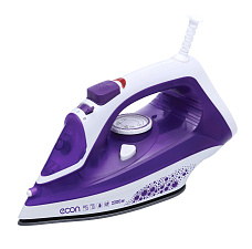 Утюг ECON ECO-BI2201 мощность 2200ВТ, керамическая подошва, паровой удар 120 г/мин, подача пара 40 г/мин, разбрызгивание,самоочистка, цвет белый/фиолетовый