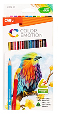 Карандаши цветные 12 цветов " Deli EC00200 Color Emotion" трехгранные, деревянные из высококачественной липы, картонная упаковка с европодвесом