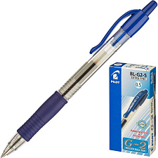 Ручка гелевая автоматическая Pilot BL-G2-5, синий стержень, 0,5 мм, прозрачный корпус, резиновая манжетка