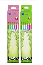 Карандаши цветные  6 цветов "Семейка панд " , деревянные с заточенным грифелем, шестигранные, картонная упаковка с европодвесом