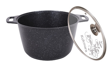 Кастрюля Kukmara кмт652а 6,5 л, литой алюминий, стеклянная крышка, антипригарное покрытие, цвет тёмный мрамор